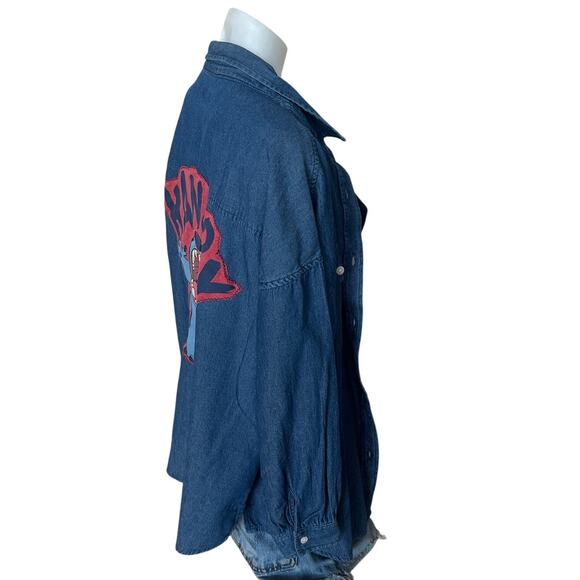 Lilo and Stitch Chambray Shirt SMALL Hangry Oversized Unique Shacket Denim Jean - Picture 3 of 6